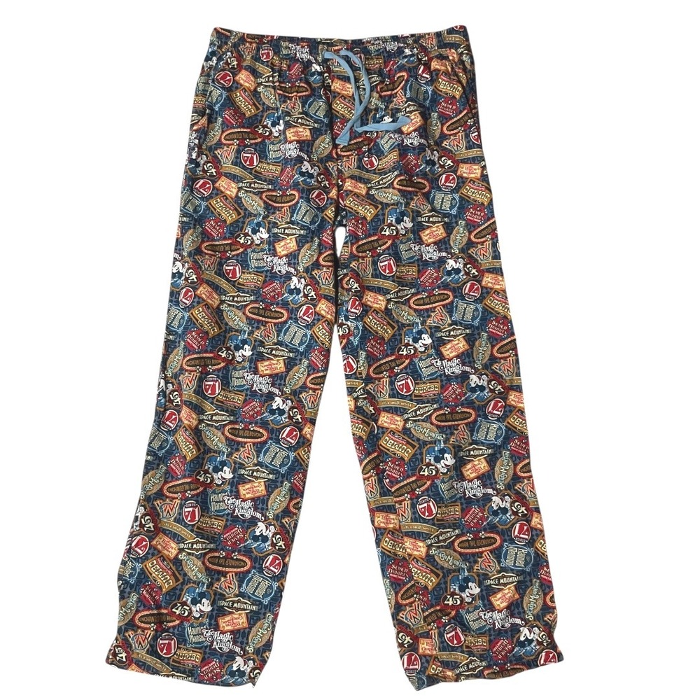 Disney Parks Men's All Over Print Pajama Lounge Pants Blue Drawstring Size L